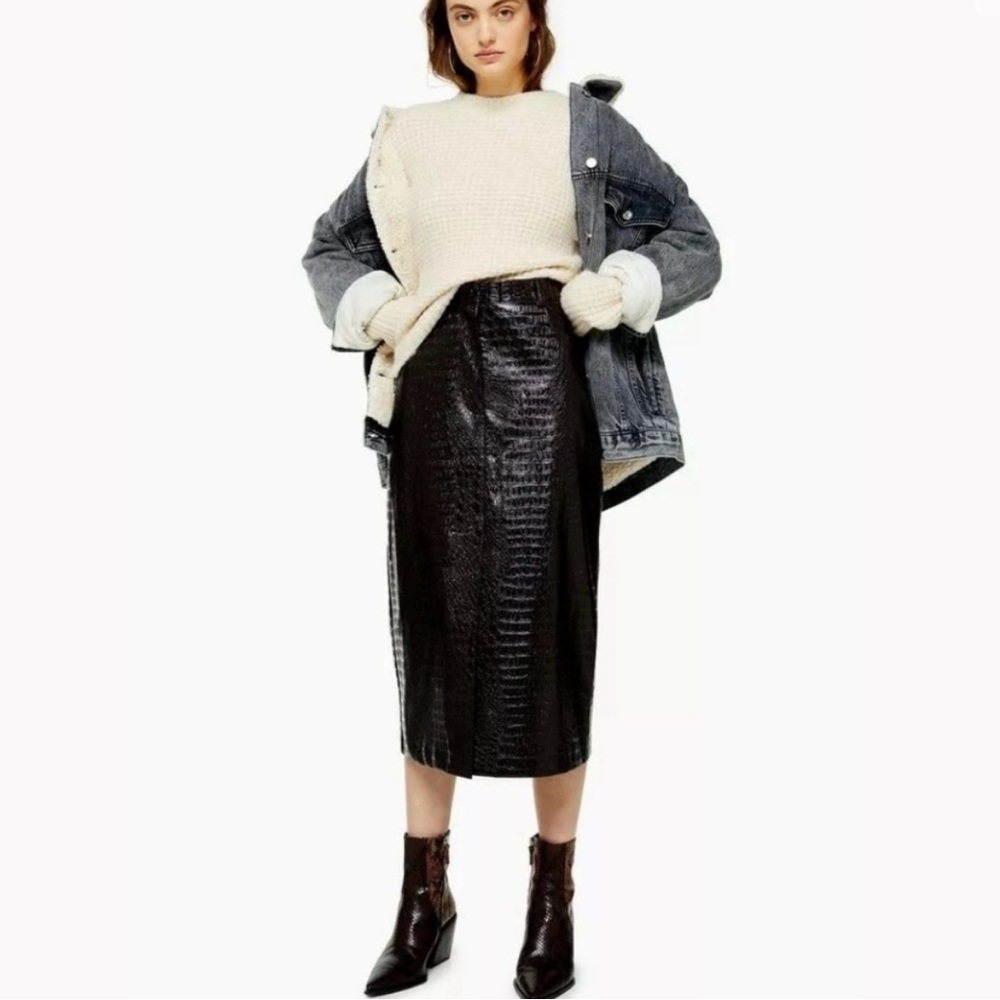 TopShop deep Burgundy faux Croc Embossed Pencil Skirt